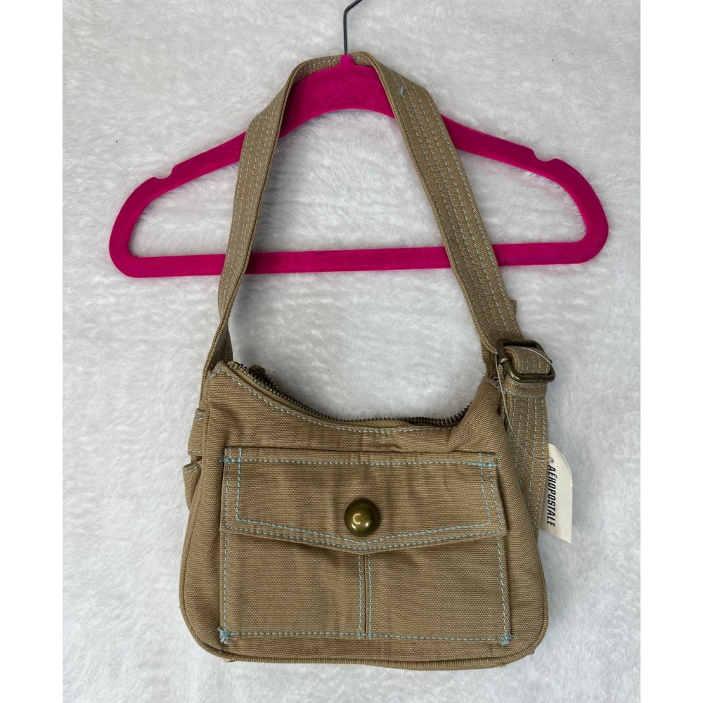 Aeropostale Canvas Shoulder Bag Women One Size Tan Y2K Utility Pocket